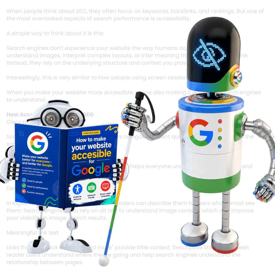 Image with blind google robot and Borg reading a 