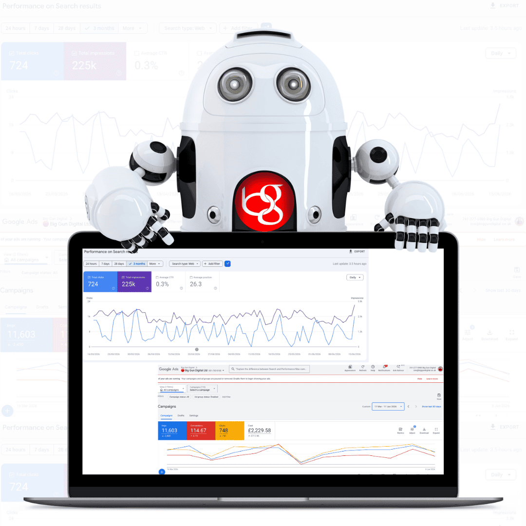 Borg Presenting both SEO & PPC results on laptop